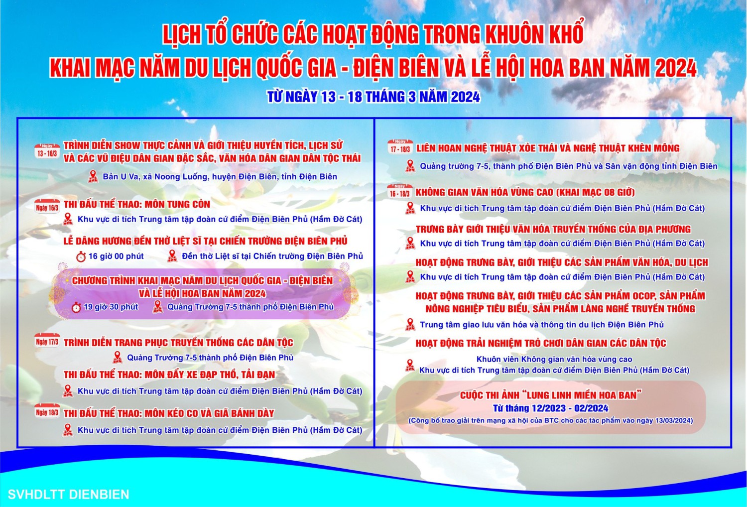 Lịch tổ chưc các lễ hội hoa ban Điện Biên năm 2024